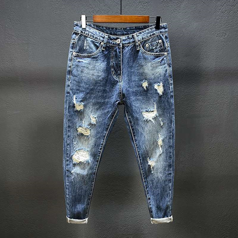 Nine-point jeans with holes fo - Men'S Shoes For Jeans のレビューと価格