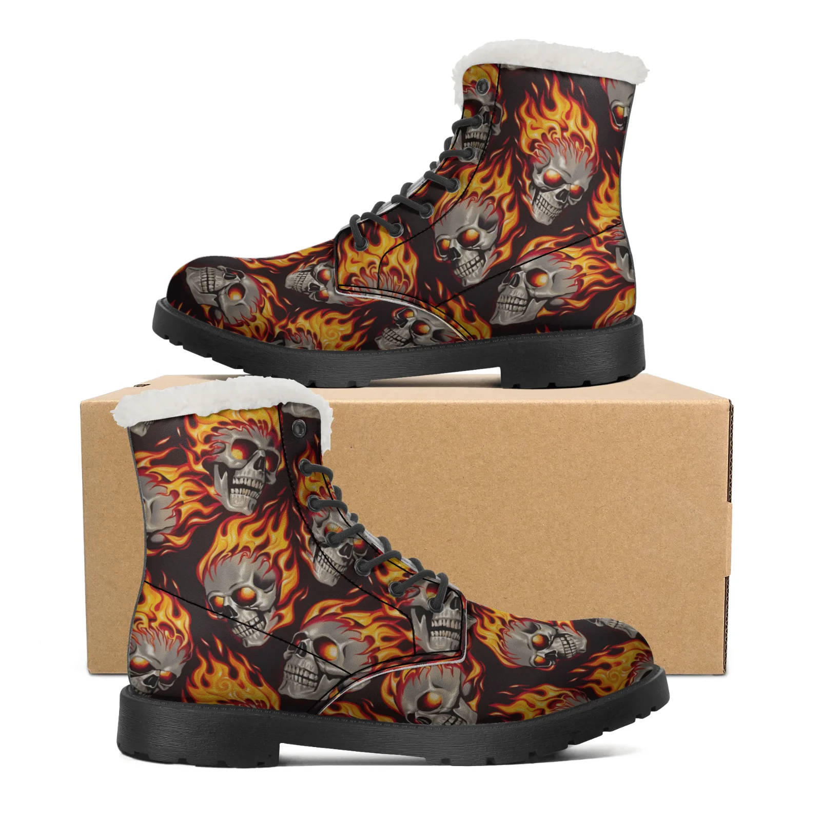 Fire Skull Patterns Snow Boots - Men Shoes Eu To Us のレビューと価格