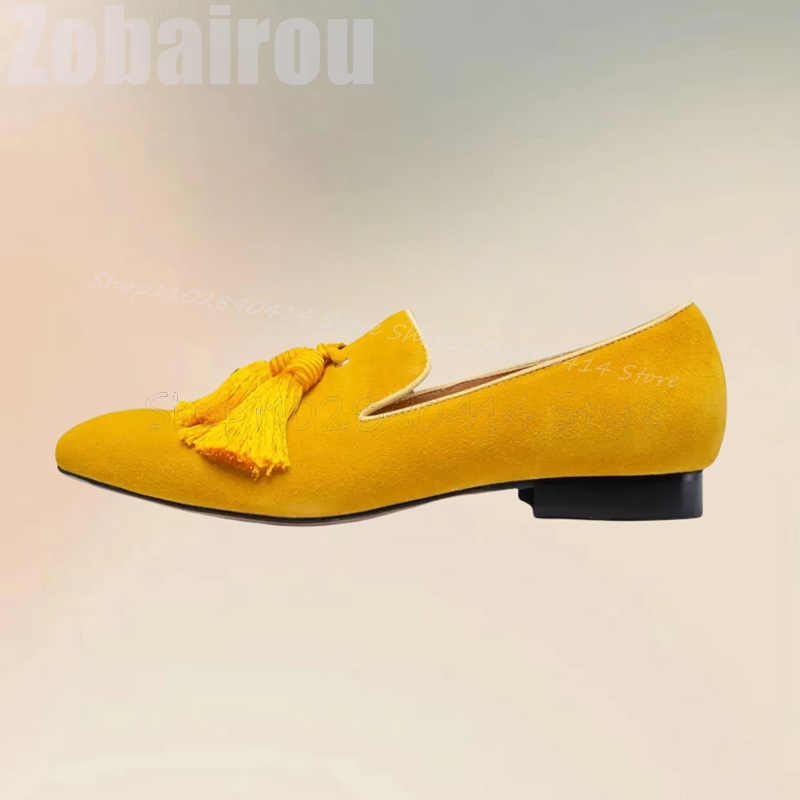 Yellow Tassels Decor Suede Low - Men Shoes Yellow のレビューと価格