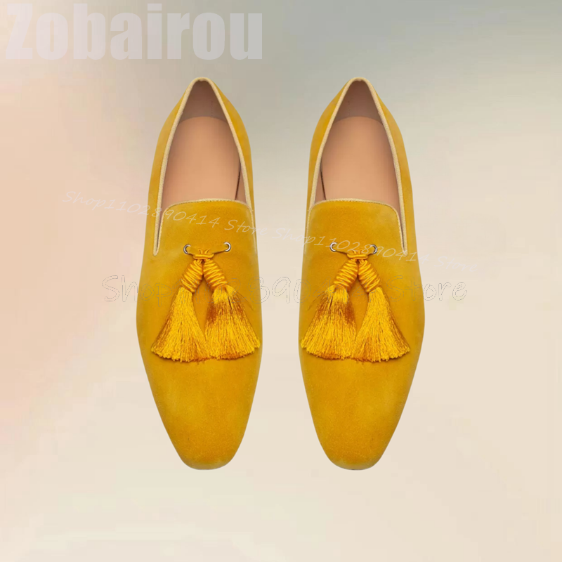 Yellow Tassels Decor Suede Low - Men Shoes Yellow のレビューと価格