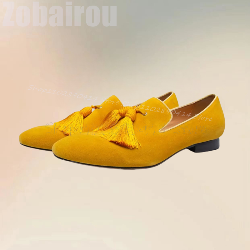 Yellow Tassels Decor Suede Low - Men Shoes Yellow のレビューと価格