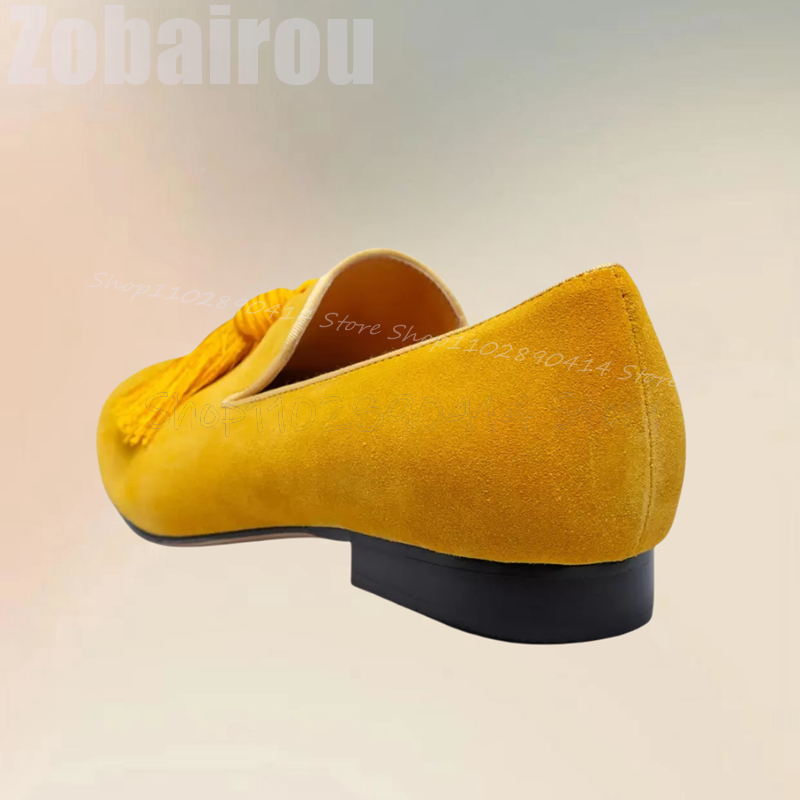 Yellow Tassels Decor Suede Low - Men Shoes Yellow のレビューと価格