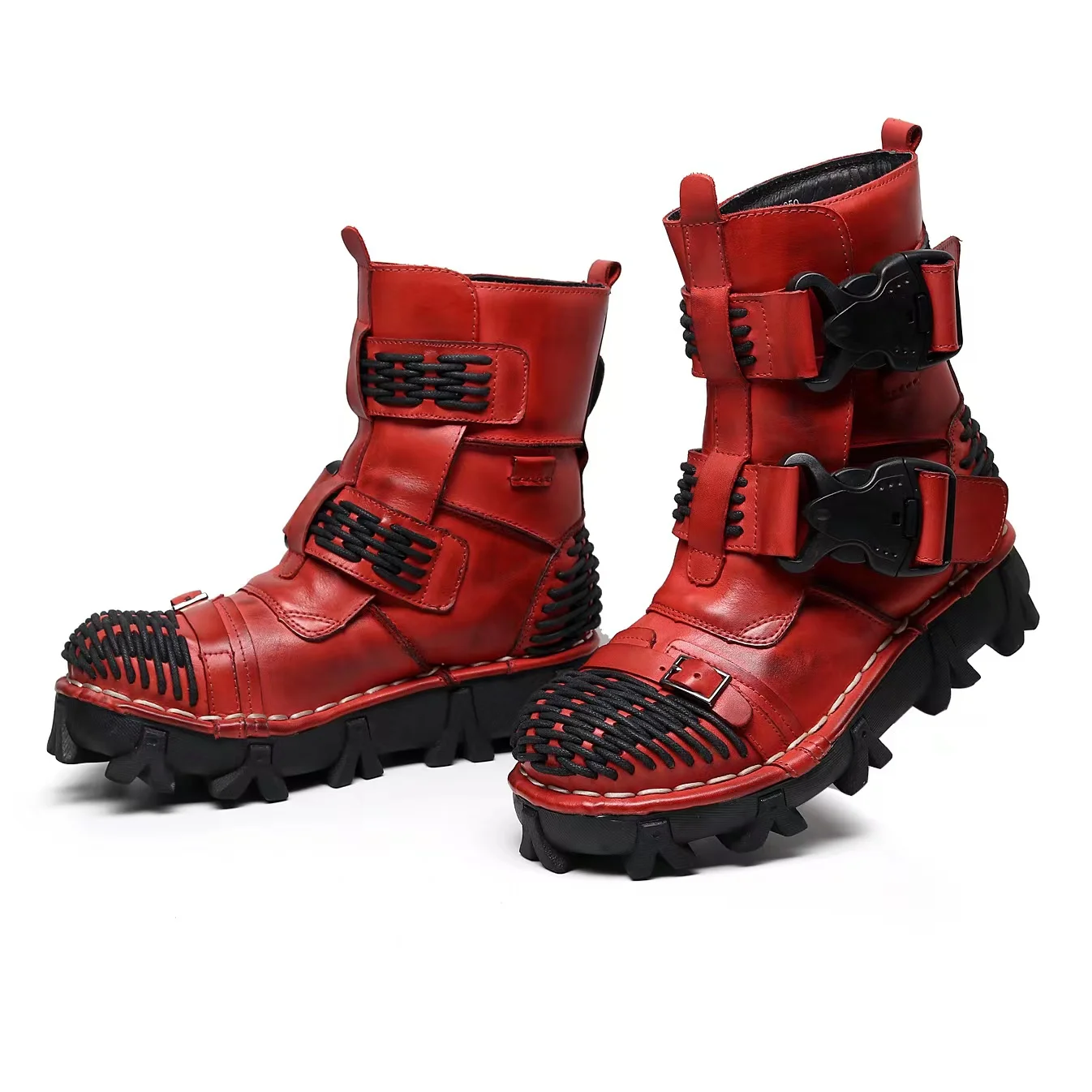 Men's Genuine Leather Motorcyc - Men Shoes Red のレビューと価格