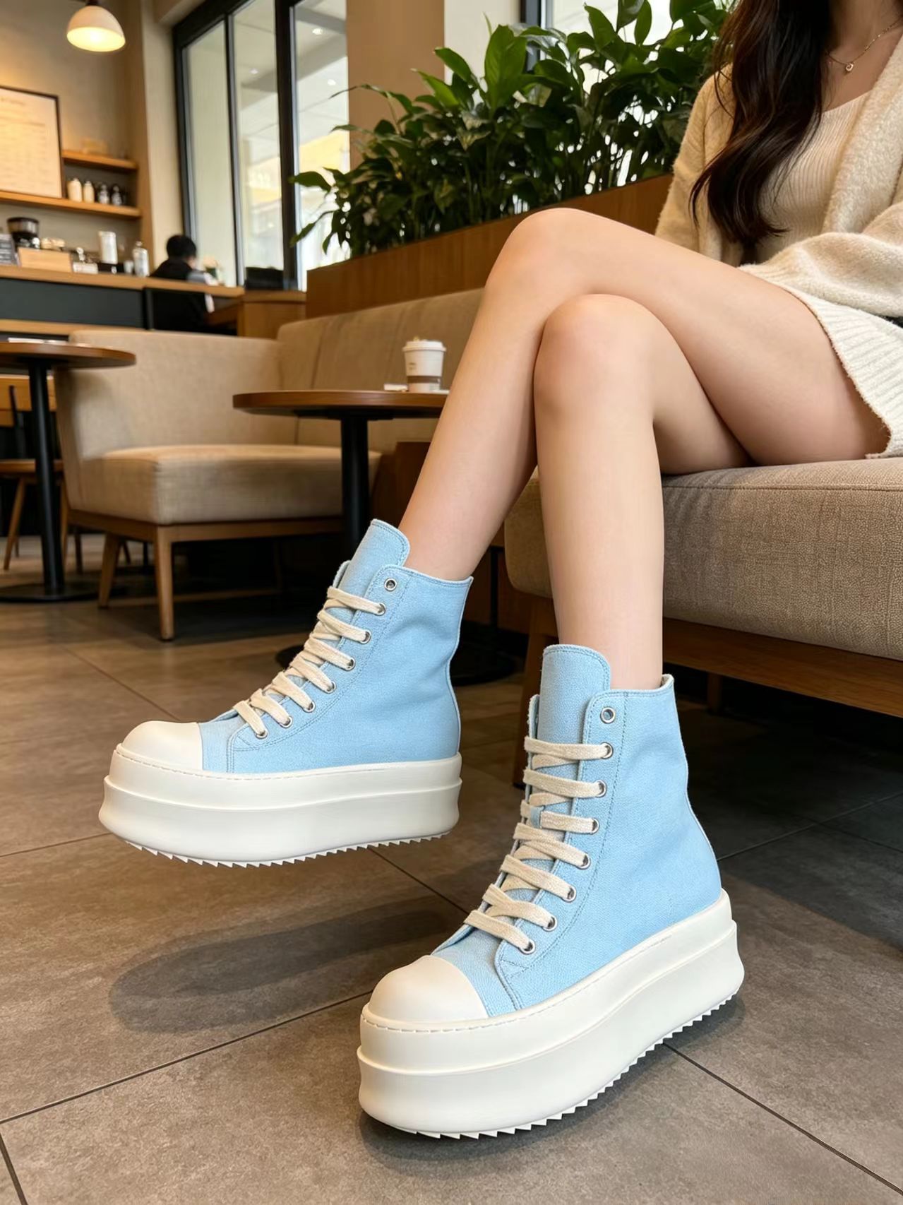 Light Blue High Top Canvas Sne - Men'S Shoes With Height Increase のレビューと価格