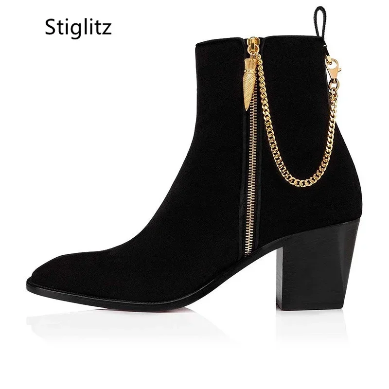 Suede Ankle Boots Gold Chain H - Men Shoes Red のレビューと価格