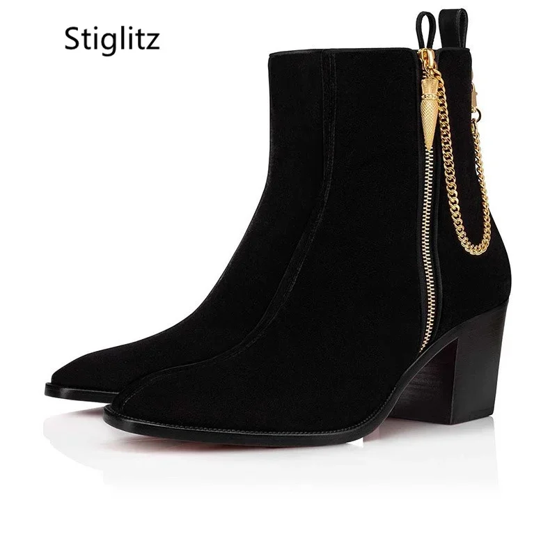 Suede Ankle Boots Gold Chain H - Men Shoes Red のレビューと価格