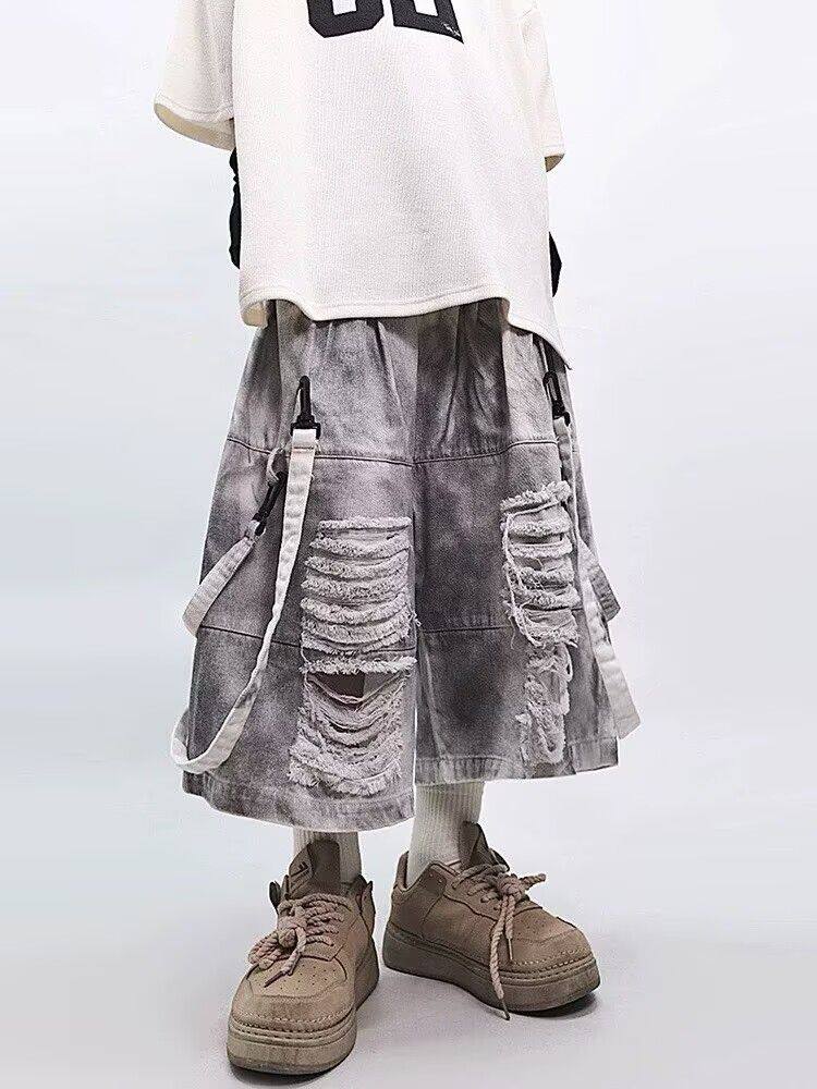 Retro Hip-hop Men's Ripped Jea - Men'S Shoes For Jeans のレビューと価格